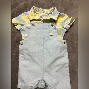Tommy Bahama Light Blue Overalls with Yellow & Blue Plaid Shirt Set